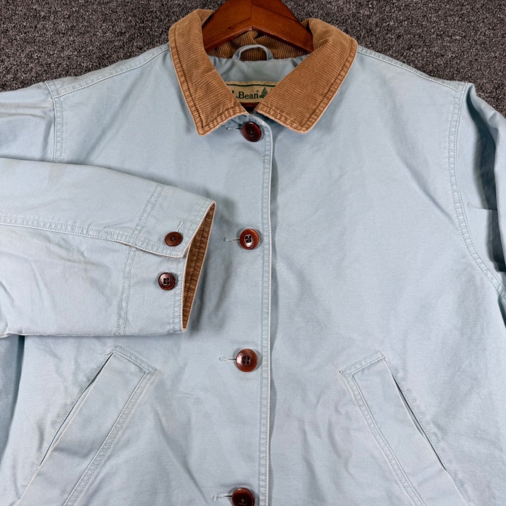 LL Bean Womens 2X Light Blue Cotton Canvas Corduroy Trim Field Barn Jacket Coat